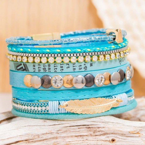 Bracelet ASTRACILOS TURQUOISE GOLD Doré et Turquoise Rhodium et Simili-Cuir Cristal et Clous décoratifs et breloques