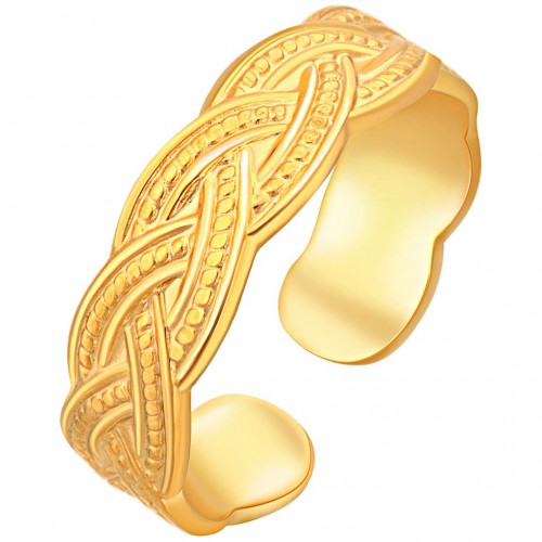 Bague NATELI Gold Jonc réglable flexible Tressé Doré Acier inoxydable doré à l'or fin