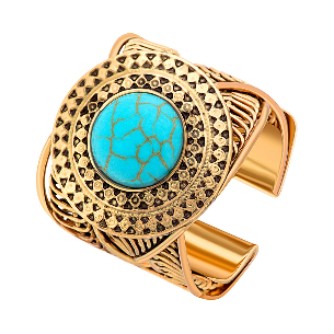 Bague EL GRIEGO Turquoise Gold Cabochon réglable flexible Grec antique Doré et Turquoise reconstituée Laiton doré à l'or fin