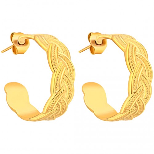 Boucles d'oreilles NATELI Gold Créoles plates Tressé Doré Acier inoxydable doré à l'or fin