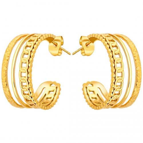 Boucles d'oreilles GORMETAS Gold Créoles ajourées Accumulation de mailles gourmettes Doré Acier inoxydable doré à l'or fin