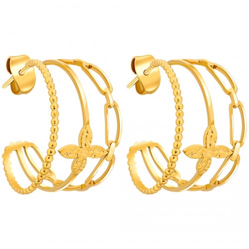 Boucles d'oreilles FLOGARME Gold Créoles ajourées Floral Doré Acier inoxydable doré à l'or fin