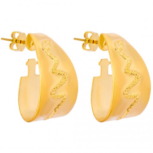 Boucles d'oreilles CLEORA Gold Créoles plates Serpent Doré Laiton doré à l'or fin