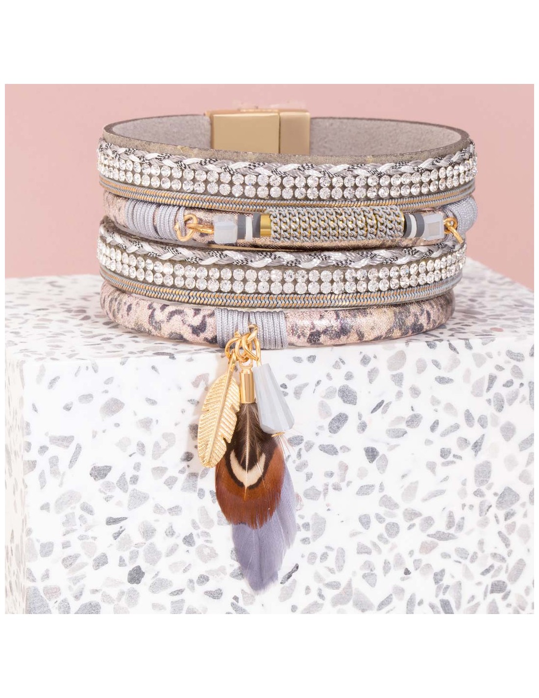 Bracelet Perles Elastique Crème Gold
