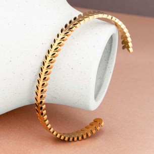 Bracelet NOGUERI Black Gold Jonc réglable flexible rigide multirangs Feuillage Doré Noir Acier inoxydable doré à l'or fin émaux