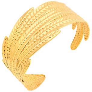 Bracelet SAGOA LEAF STEEL Gold Manchette réglable flexible rigide ajourée Feuille Doré Acier inoxydable doré à l'or fin