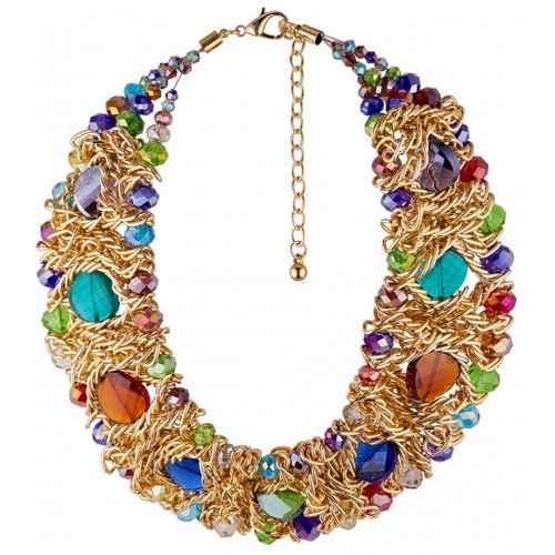 Collier TORTAK DEYNOS Color Gold Doré et Multicolore Doré à l'or fin Cristal