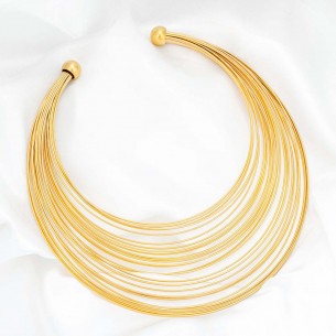 Collier JADORI Gold Plastron multirangs Contemporain Doré Laiton doré à l'or fin Taille flexible réglable et ajustable