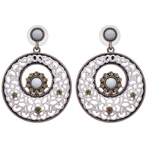 Boucles d'oreilles PAKOLIA Grey Silver Pendantes ajourées Floral Argent et Gris Rhodium Cristal