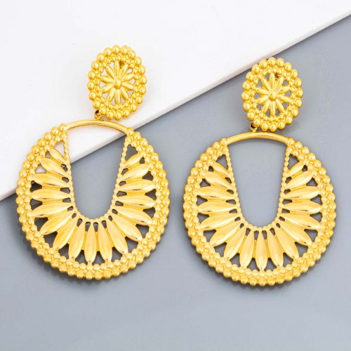 Boucles d'oreilles PALMOKI STEEL Gold Pendantes ajourées Couronne Doré Acier inoxydable doré à l'or fin