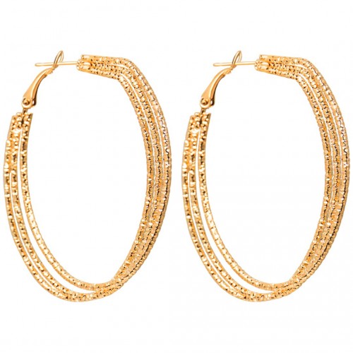 Boucles d'oreilles OVALEA Gold Créoles ajourées Ovale multirangs ciselé Doré Laiton doré à l'or fin