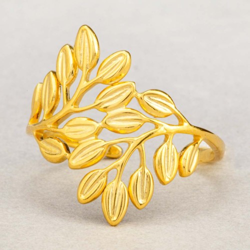 Bague LEAFY Gold Jonc ajouré réglable flexible Feuillage Doré Acier inoxydable doré à l'or fin