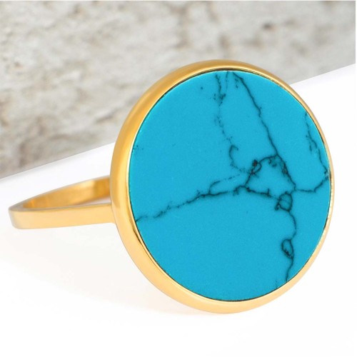 Bague PRECIOTA Turquoise Gold Cabochon serti Doré et Turquoise Acier inoxydable doré à l'or fin Pierre Turquoise reconstituée