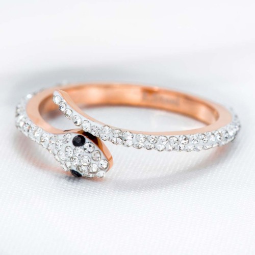 Bague SNAKE STEEL White & Rose Gold Jonc pavé Serpent enroulé Rosé et Blanc Acier inoxydable doré à l'or fin Cristal