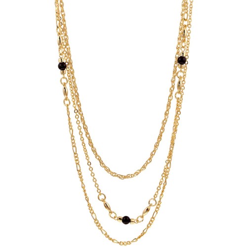 Collier SOLANE GOLD & BLACK sautoir multirangs Maille gourmette intercalée Doré et Noir Doré à l'or fin