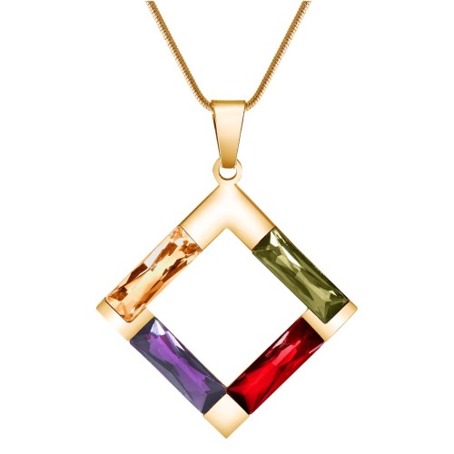 Collier ROCADA STEEL Color Gold pendentif carré Doré et Multicolore Doré à l'or fin Cristaux sertis