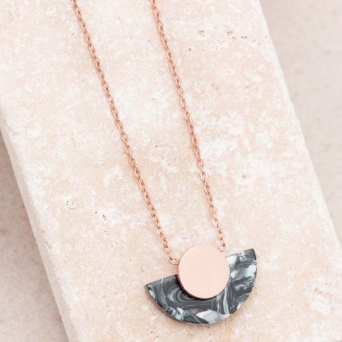 Collier SUNSET Black & Rose Gold pendentif géométrique Rosé et Noir Acier inoxydable doré à l'or fin rosé Résines