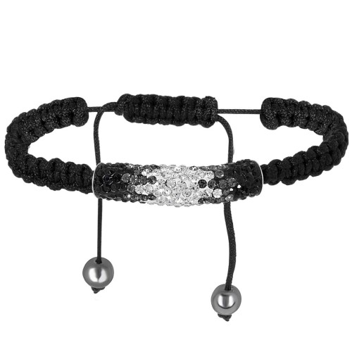 Bracelet CRYSTONE Black & White Jonc réglable souple Tube Noir et Blanc Céramique Cristal