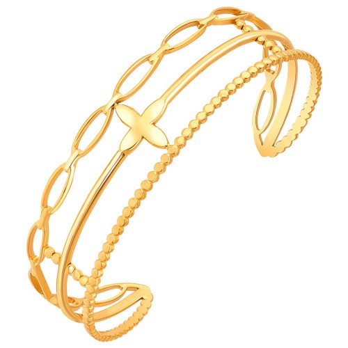 Bracelet FLOGARME Gold Manchette flexible rigide Floral Doré Acier inoxydable doré à l'or fin