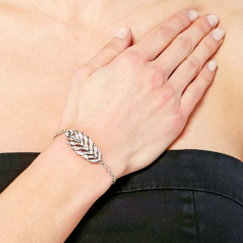 Bracelet NACIOLA White Silver Bracelet fin chaine souple Plume Argent et Blanc Rhodium Cristal