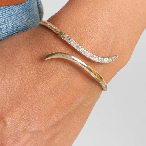 Bracelet LIANE GOLD Jonc réglable flexible rigide Doré et Blanc Doré à l'or fin Oxydes de zirconium