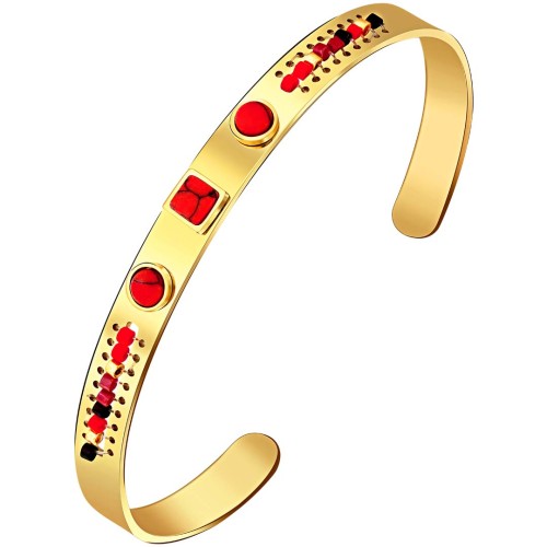 Bracelet REGANIS Doré et Rouge Acier inoxydable doré à l'or fin Pierre Jaspe rouge reconstituée