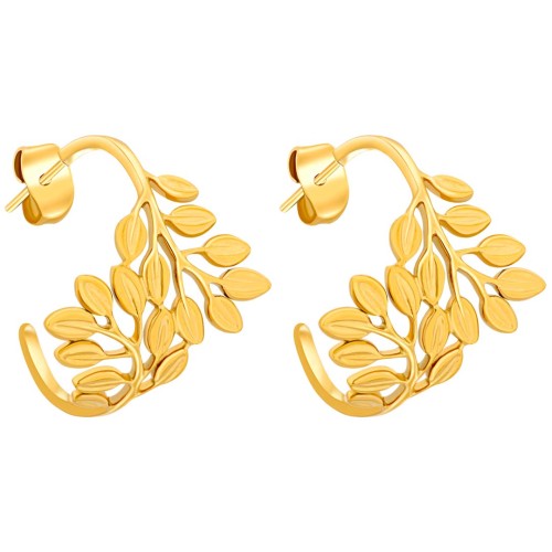 Boucles d'oreilles LEAFY Gold Créoles ajourées Feuillage Doré Acier inoxydable doré à l'or fin