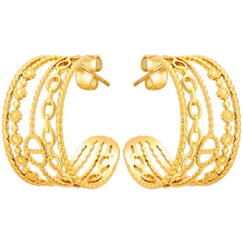 Boucles d'oreilles CHAINELLA Gold Créoles ajourées Accumulation de chaînes Doré Acier inoxydable doré à l'or fin