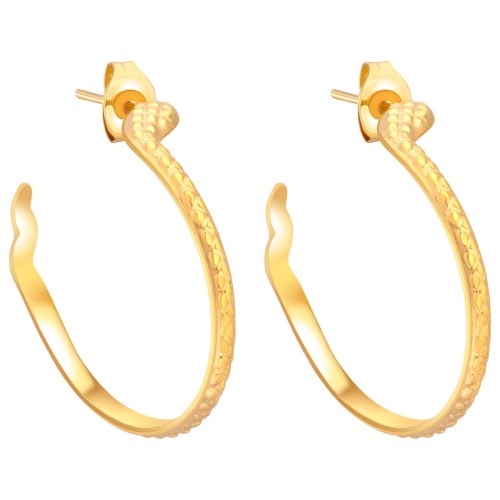 Boucles d'oreilles SNARE Gold Créoles plates Serpent Doré Acier inoxydable doré à l'or fin