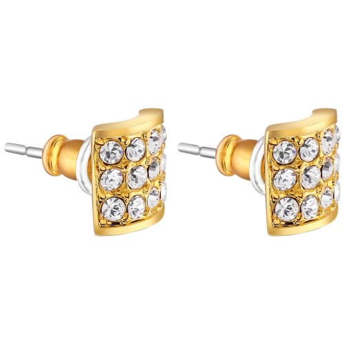 Boucles d'oreilles DIAMANT White Gold Puces clous Pavé Doré et Blanc Doré à l'or fin Cristal