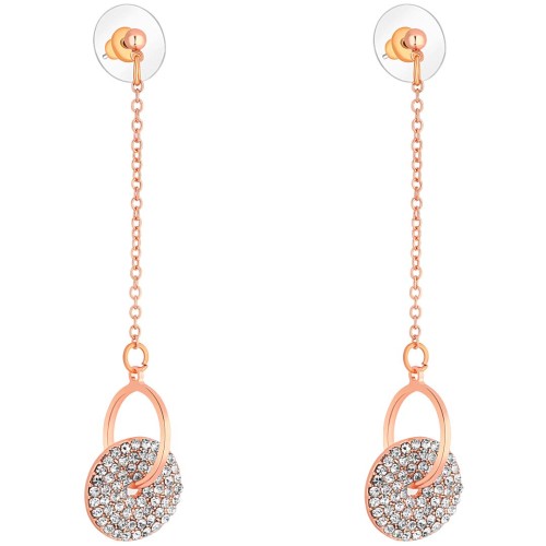 Boucles d'oreilles ROMANCIA White Gold Pendantes ajourées pendentif Cercle Doré Blanc Acier inoxydable doré à l'or fin Cristal