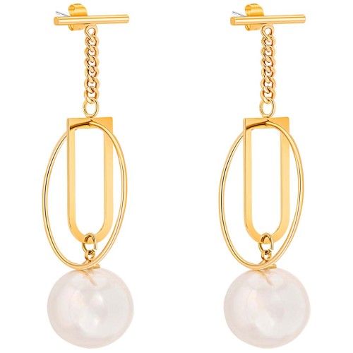 Boucles d'oreilles PEARL OF COUTURE White Gold Pendantes longues ajourées Contemporain Doré et Blanc Doré à l'or fin Perles