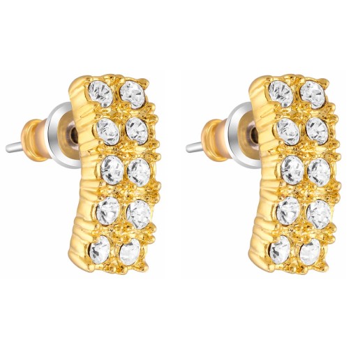 Boucles d'oreilles JOALLIA White Gold Puces clous Pavé Doré et Blanc Rhodium Cristal