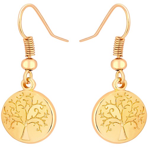 Boucles d'oreilles NATURO Gold Pendantes courtes Arbre de vie gravé Doré Laiton doré à l'or fin