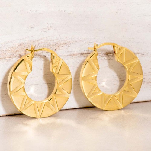 Boucles d'oreilles EKINE Gold Créoles disques Symboles solaires Doré Laiton doré à l'or fin