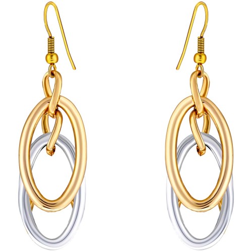 Boucles d'oreilles CHAINS SIMPLE Gold & Silver Pendantes ajourées Maillons de chaine bicolores Argent et Doré Rhodium