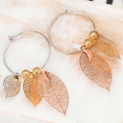 Boucles d'oreilles FOCHIA All Gold Créoles pendantes Argent Doré Rosé Acier inoxydable doré à l'or fin Pampilles filigranées