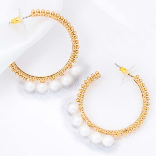 Boucles d'oreilles PEARLS OF CROWN GOLD Doré et Blanc Laiton doré à l'or fin Perles