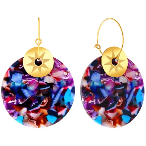 Boucles d'oreilles ASTROS STEEL COLOR GOLD Doré et Multicolore Acier inoxydable doré à l'or fin Résines