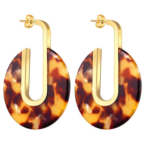 Boucles d'oreilles KAMPALA STEEL GOLD Doré et Marron Acier inoxydable doré à l'or fin Résines