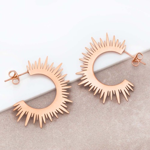 Boucles d'oreilles SUNSHINE Rose Gold Créoles disques Solaire Rosé Acier inoxydable doré à l'or fin rosé