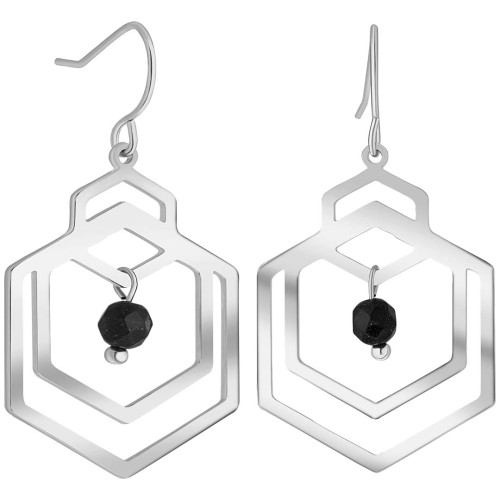 Boucles d'oreilles KAILANO Argent et Noir Acier inoxydable Cristaux sertis