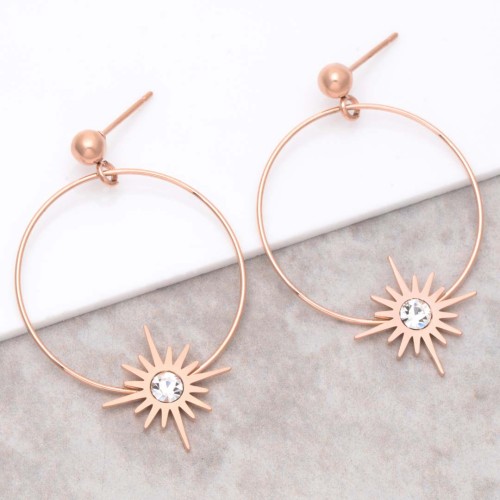 Boucles d'oreilles STELLA Rosé et Blanc Acier inoxydable doré à l'or fin rosé Cristal