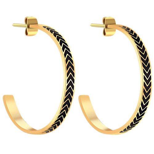 Boucles d'oreilles LIAM Black Gold créoles ethnique Doré et Noir Acier inoxydable doré à l'or fin émaux