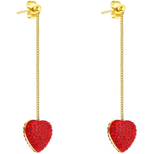 Boucles d'oreilles RED LOVE Doré et Rouge Doré à l'or fin Cristal