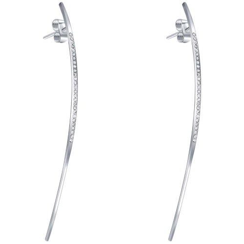 Boucles d'oreilles NORA Silver longues fines aiguilles Argent Acier inoxydable Cristal