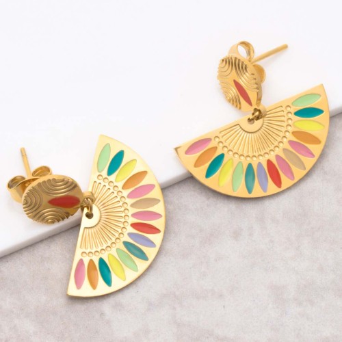 Boucles d'oreilles GYPTOS Doré et Multicolore Acier inoxydable doré à l'or fin émaux