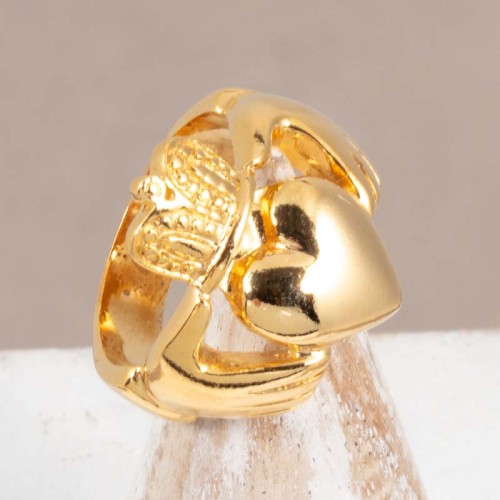 Bague CLADDAGH Gold Jonc ajouré Bague de fiançailles Mains Cœur Couronne Doré Laiton doré à l'or fin