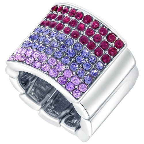 Bague LINEO Purple Silver Jonc réglable souple Dégradé de couleurs Argenté et Violet Rhodium Cristal