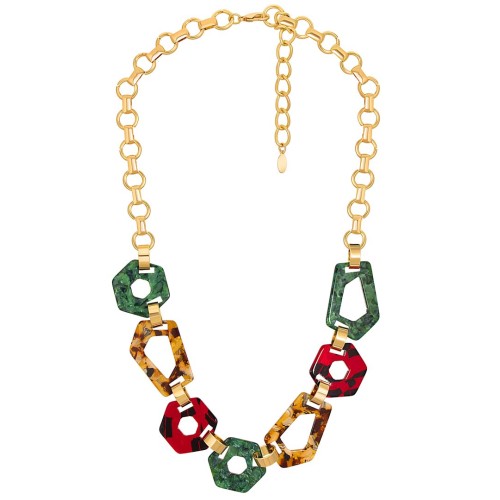 Collier ZEBRA Color Gold Ras de cou chaine souple zébré Doré et Multicolore Doré à l'or fin Résines